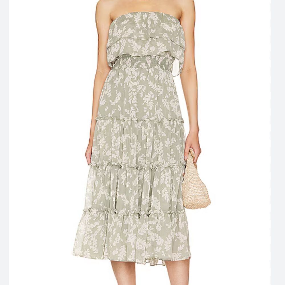 STATE Strapless Ruffled Tier Dress in Sage